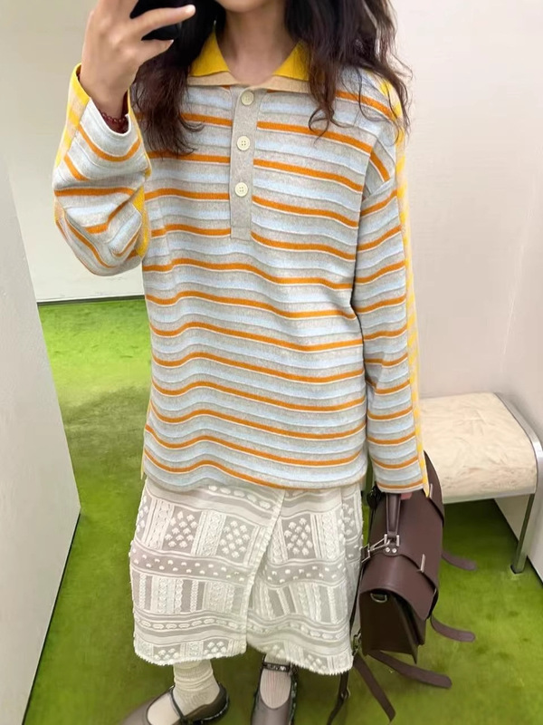 现货short短句设计师品牌25秋冬新款宽松彩色条纹T恤百搭休闲上衣|undefined