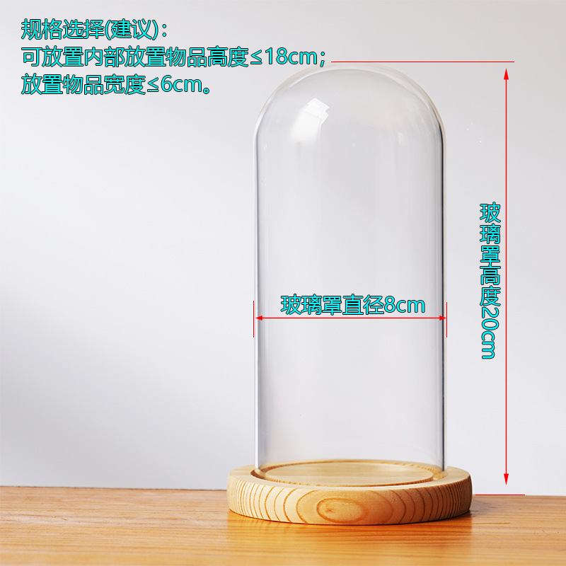Cubierta cilíndrica de vidrio transparente sin lámpara de madera de estilo inmortal cubierta de polvo de flores hecha a mano decoración creativa de escritorio de bloques