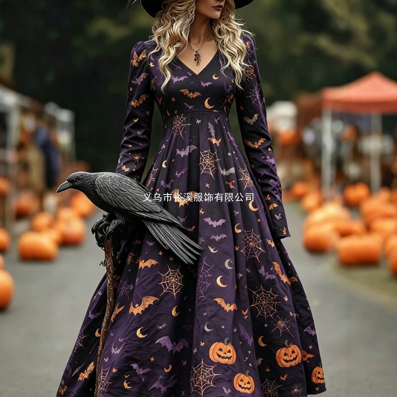 2026 New Model Cross-Border Independent Station TEMU Amazon Best-Selling Autumn/Winter Halloween Print Long Sleeve Dress 2026 New Model Cross-Border Independent Station TEMU Amazon Best-Selling Autumn/Winter Halloween Print Long Sleeve Dress