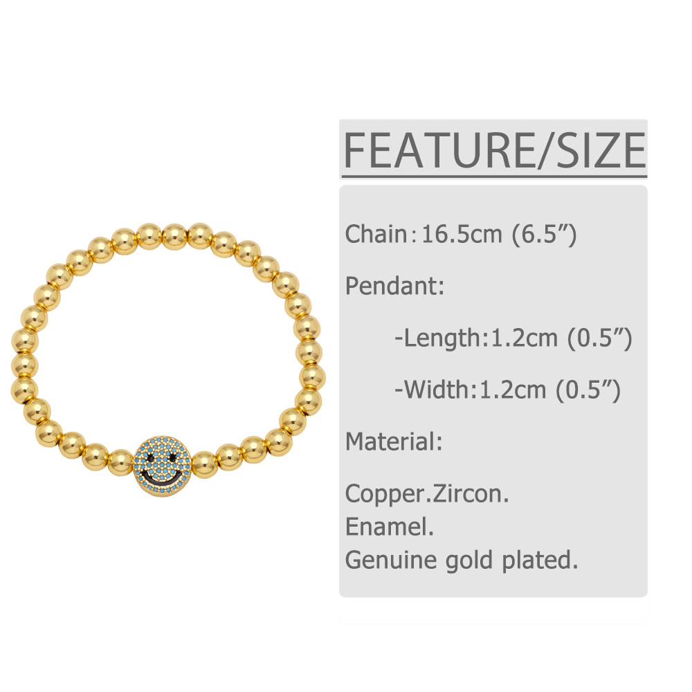 Fashion Copper Smiling Face Bracelet Daily Zircon Copper Bracelets