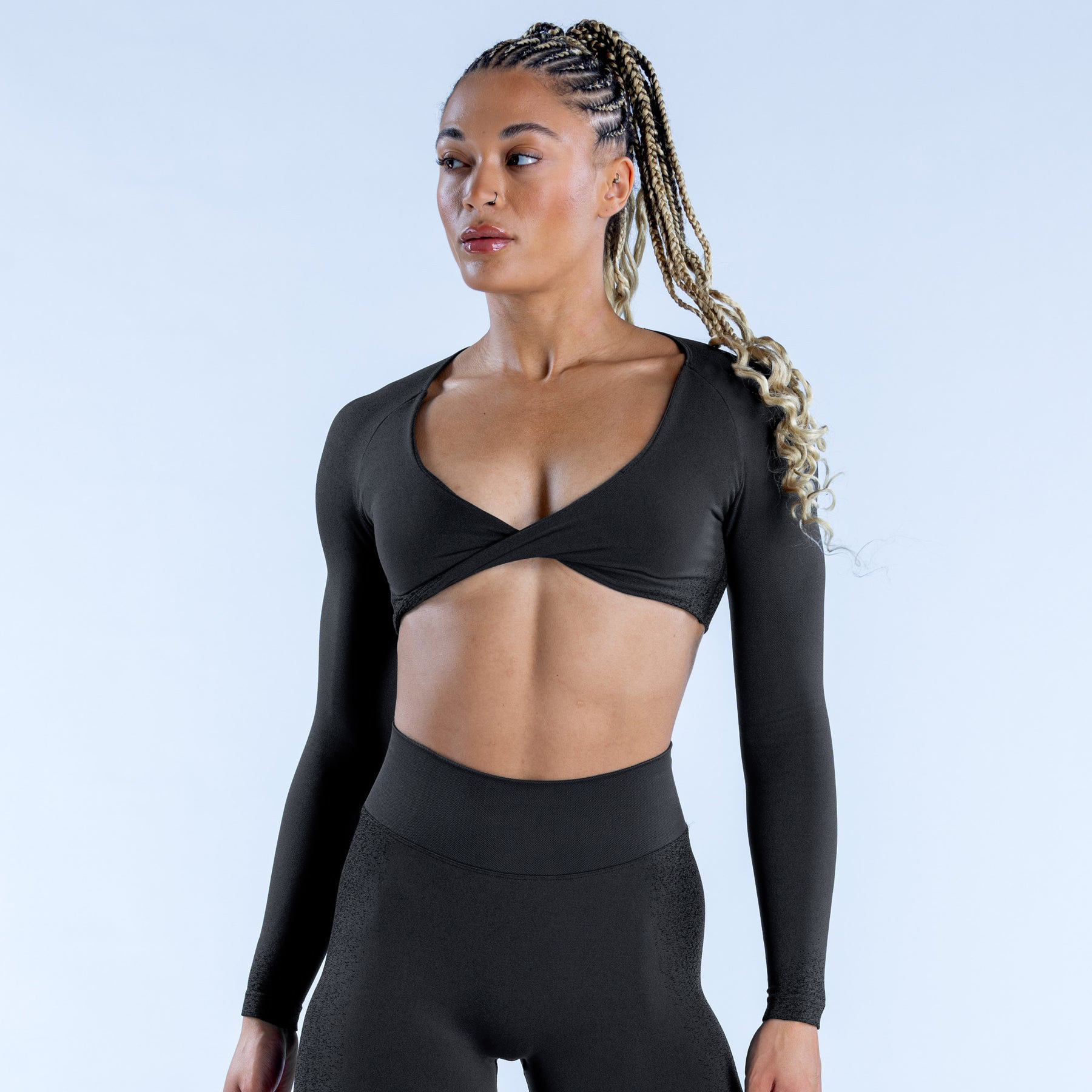 Europa y los Estados Unidos desnudan el deporte de manga larga sin costura cationic proceso de secado rápido transpirable delgado bodybuilding ropa de yoga superior