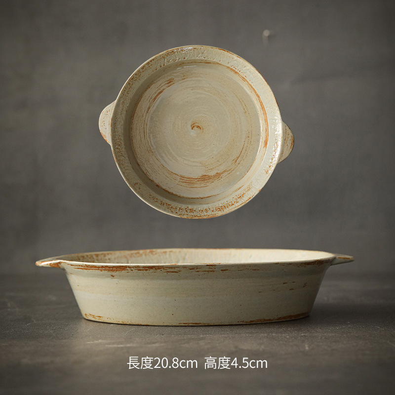 Logotipo personalizado Snacks de cerámica gruesa Plato de frutas Plato de postre Plato de oreja de gato Plato retro binaural Cerámica Kung Fu Juego de té