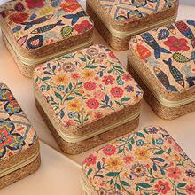 复古镜子首饰盒便携旅行耳环戒指项链收纳盒印花珠宝礼品盒子