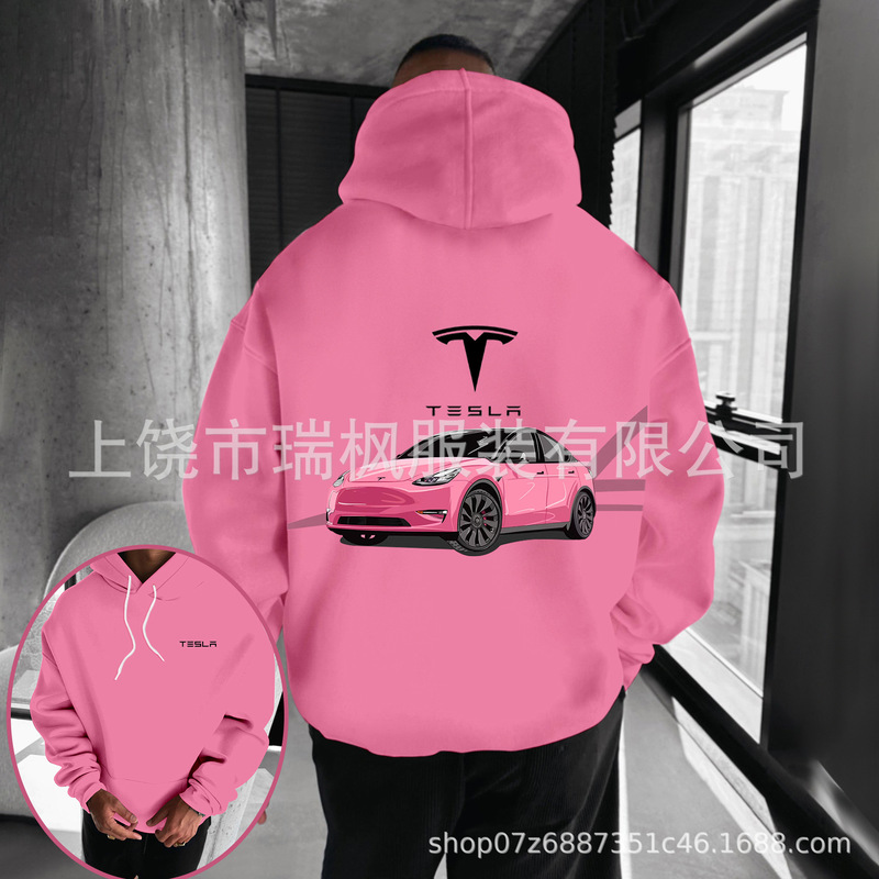 2025 Amazon Independent Station 3D Printed Tesla Cross-Border Hooded Sweatshirt Men's 3D Sweatshirt