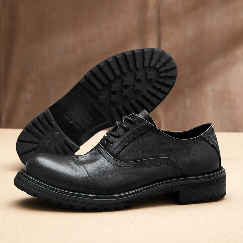 Британская ретро ручной работы повседневная кожаная обувь мужская кожаная круглая голова бизнес-прилет кожаная обувь свадебная обувь мягкая подошва