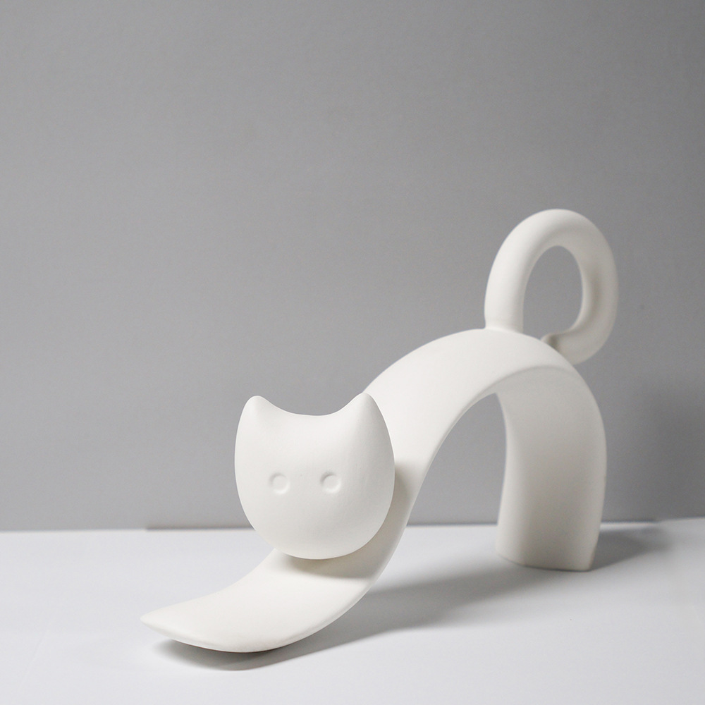 Adorno de Gatito para Escritorio de Cerámica Decorativo para Sala de Estar y Mueble de TV
