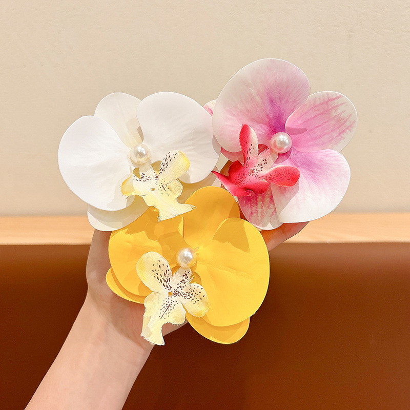 Orquídea de alto nivel de atmósfera, orquídea de mariposa, rascar, pinzas de cabello teñidas, pinzas de cabello rotas, adornos de cabello de mujer, toque de estilo de flores