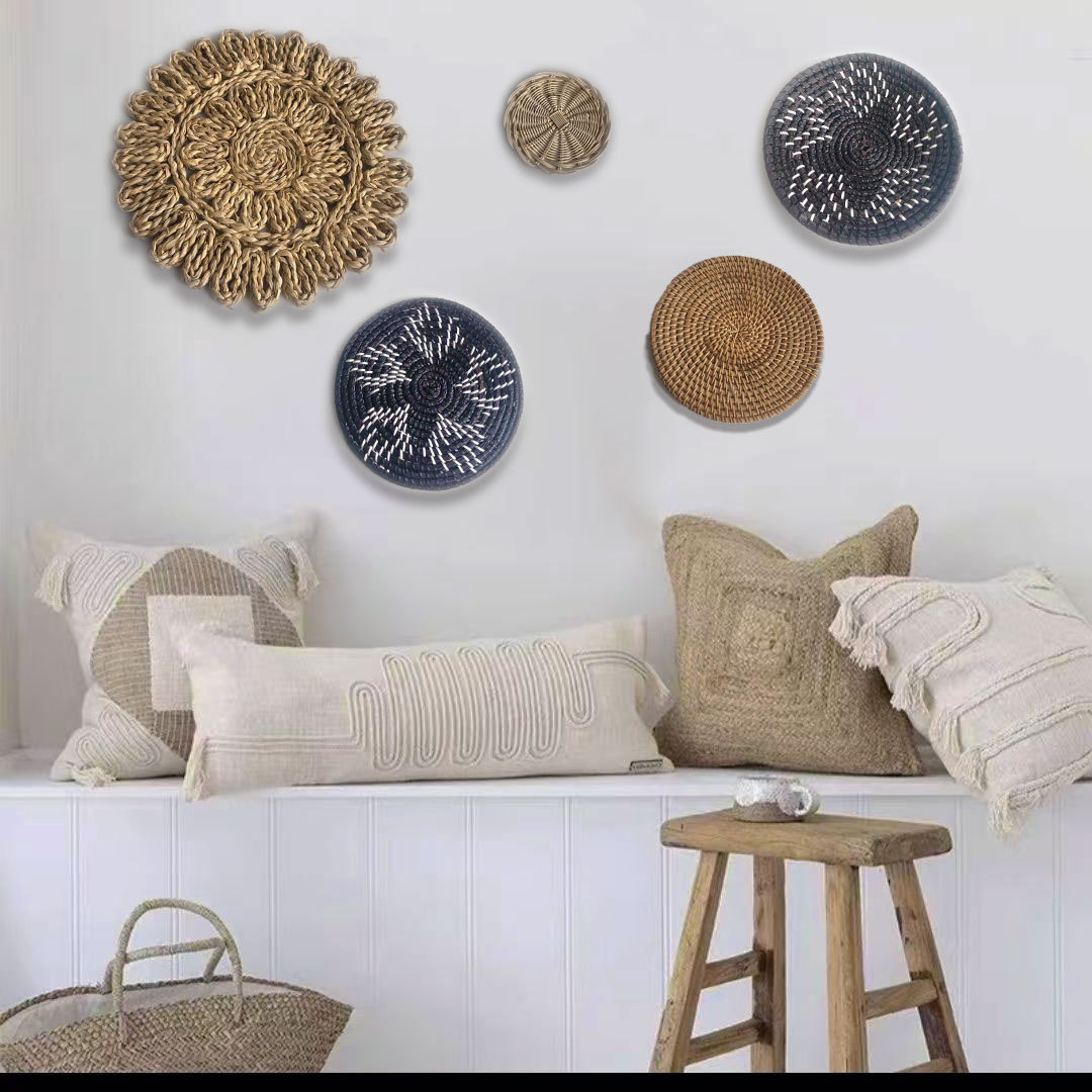 Gran por mayor tejido de paja artesanal tejido de caña personalidad característica de la decoración de pared del dormitorio estilo nórdico