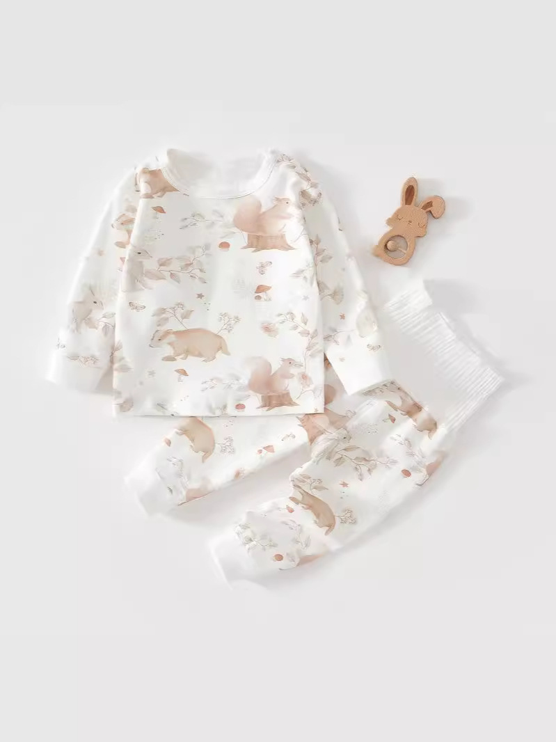 Trajes infantiles, ropa interior para bebés, ropa dividida para niños, ropa de algodón para bebés de otoño, traje de cintura alta para proteger el vientre