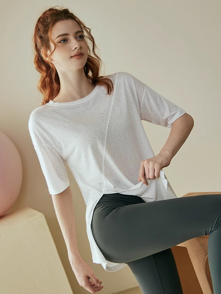 ヨガ服レディース夏半袖プラティプロトレーニングフィットネストップスブラウスゆるいランニングプロスポーツtシャツ