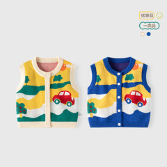 New Cartoon Pastoral Style Children's Vest Cardigan Pure Cotton Class A Infant Vest Spring and Autumn Children's Knitted Vest