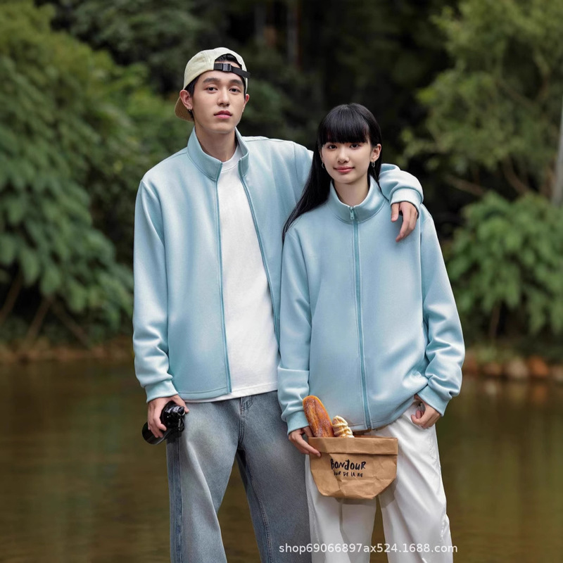 Autumn and Winter New Heavy Collar Zipper Sweater Men's and Women's Trendy Brand Casual Loose Cardigan Couple Solid Color Jacket