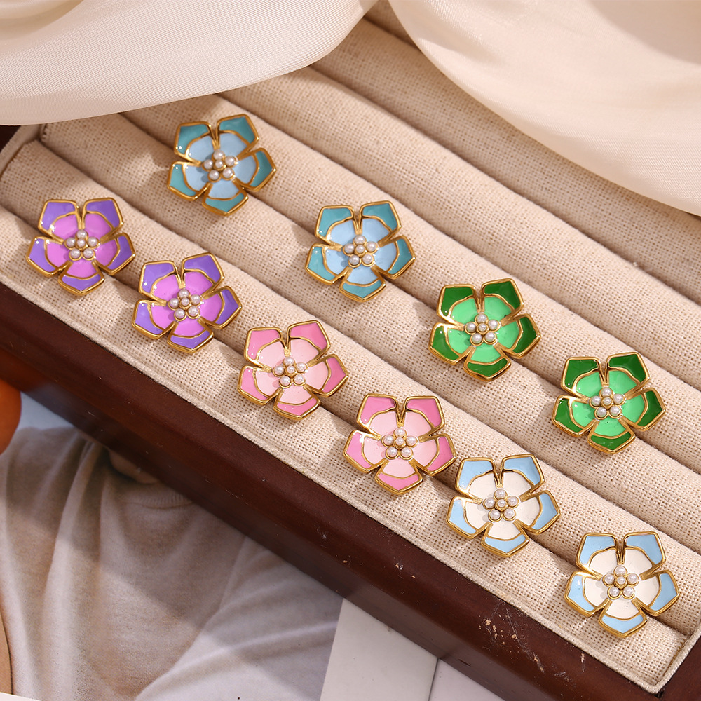 Pearl Colored Drop Oil Petal Earrings