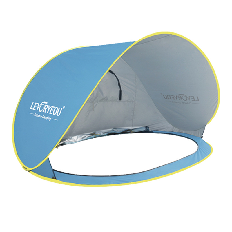 Quick-Deploying Sunshade Beach Tent With Silver-Coated Fabric, Seaside Camping Canopy, Foldable Portable Kids’ Shelter, Bottomless Design_voghion.com