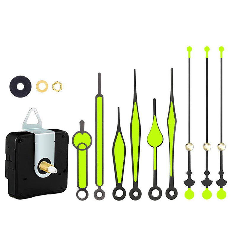Set completo de movimiento de reloj nuevo modelo, venta caliente transfronterizo, silencioso y fluorescente luminoso, aguja de reloj metálica, para reloj de pared DIY