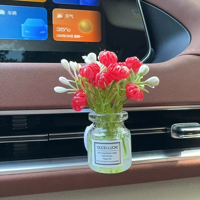 Small Fresh Car Air Outlet Vase Aromatherapy Car Air Conditioning Perfume Lasting Light Fragrance Car Interior Decoration Ornaments (Car Perfume Aromatherapy) - red-jasmine-vase-an-air-vent-aromatherapy-light-flavor