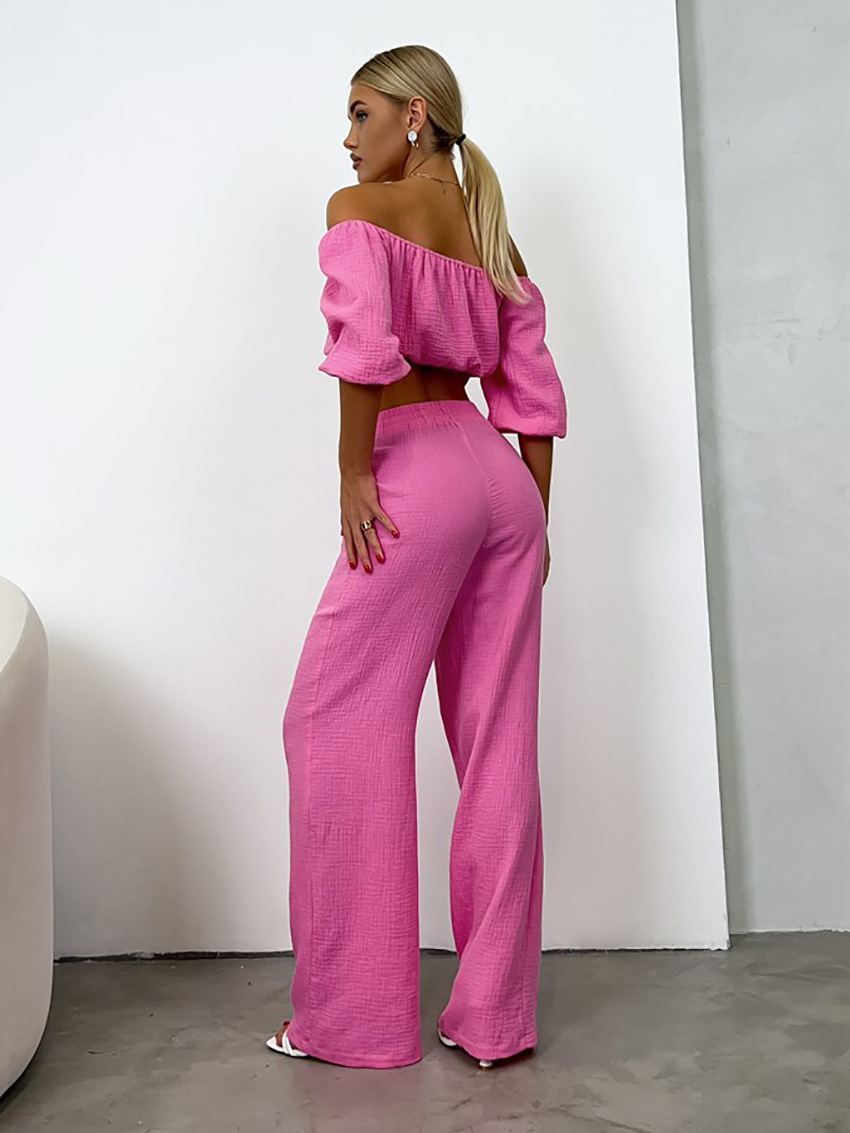 Dames pantalon set met off shoulder top en rechte broek_voghion.com