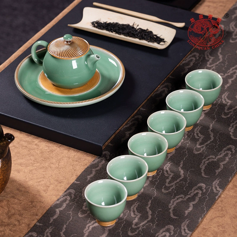 龙泉青瓷 Retro ceramic tea set, teapot, gift box, DIY