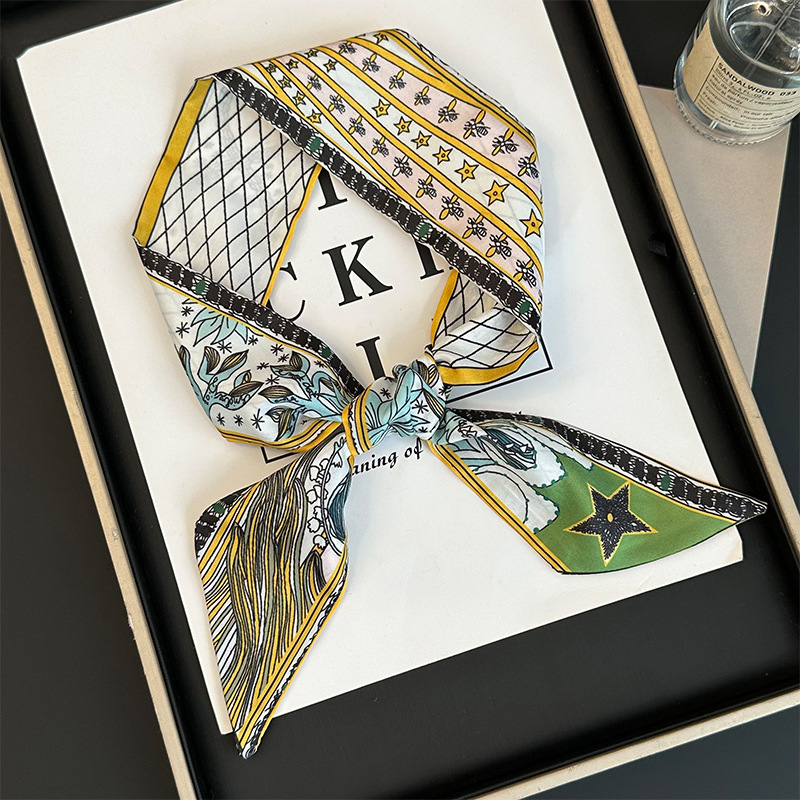 Bufanda de seda, tira delgada y larga, sentido de alta gama, nuevo bolso de la marca del tarot de la constelación, pañuelo para el cabello, cinturón para el cabello, cinturón para la cintura
