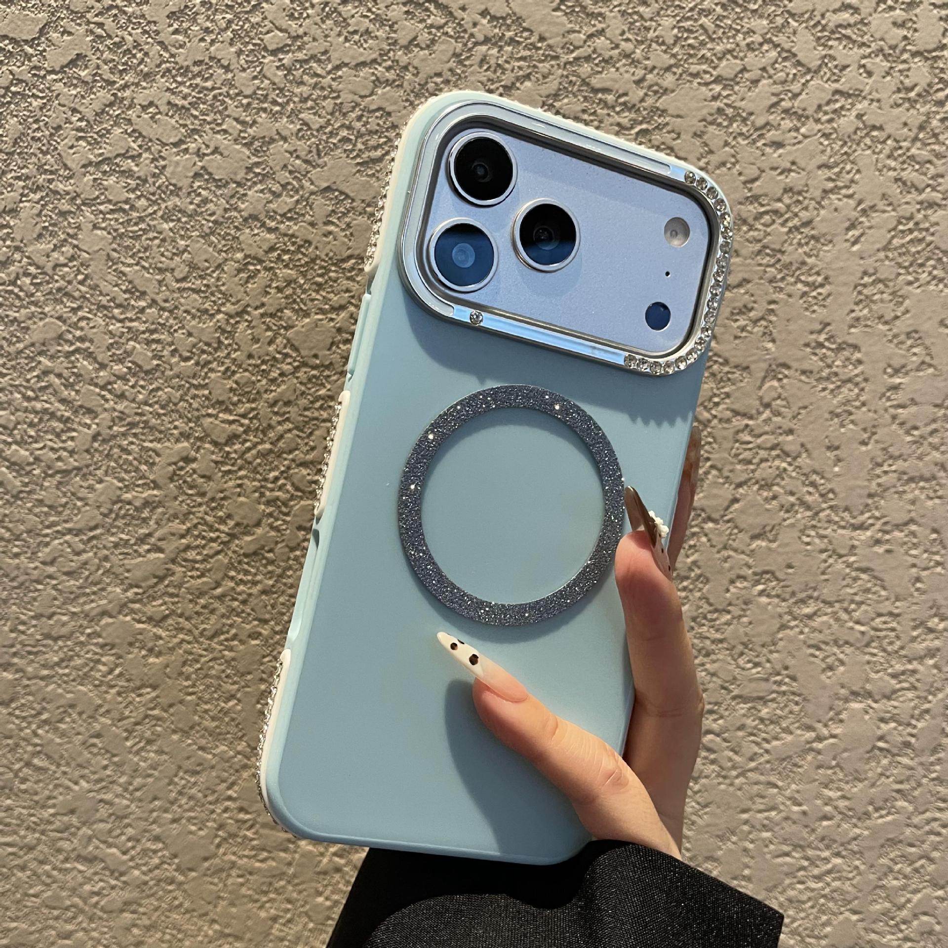 Rose Red Sparkling Diamond Phone Case Magnetic Protective Cover_voghion.com