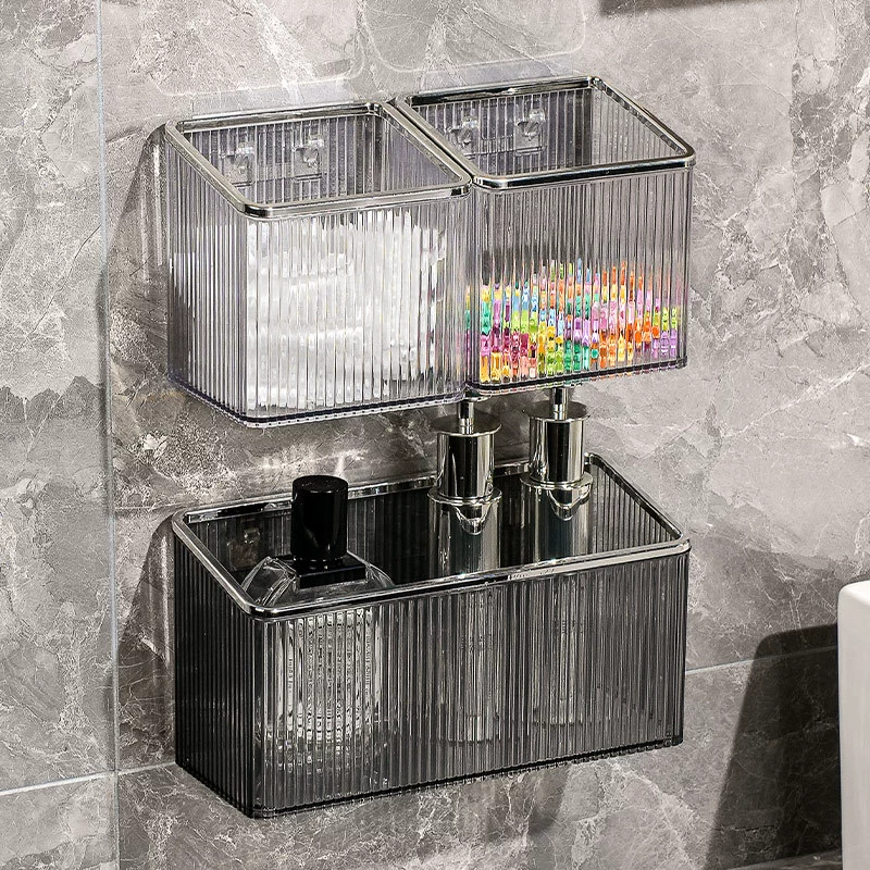 Стеллаж для хранения в ванной комнате, настенный органайзер без сверления, гофрированный контейнер для хранения косметики и принадлежностей для ванной.