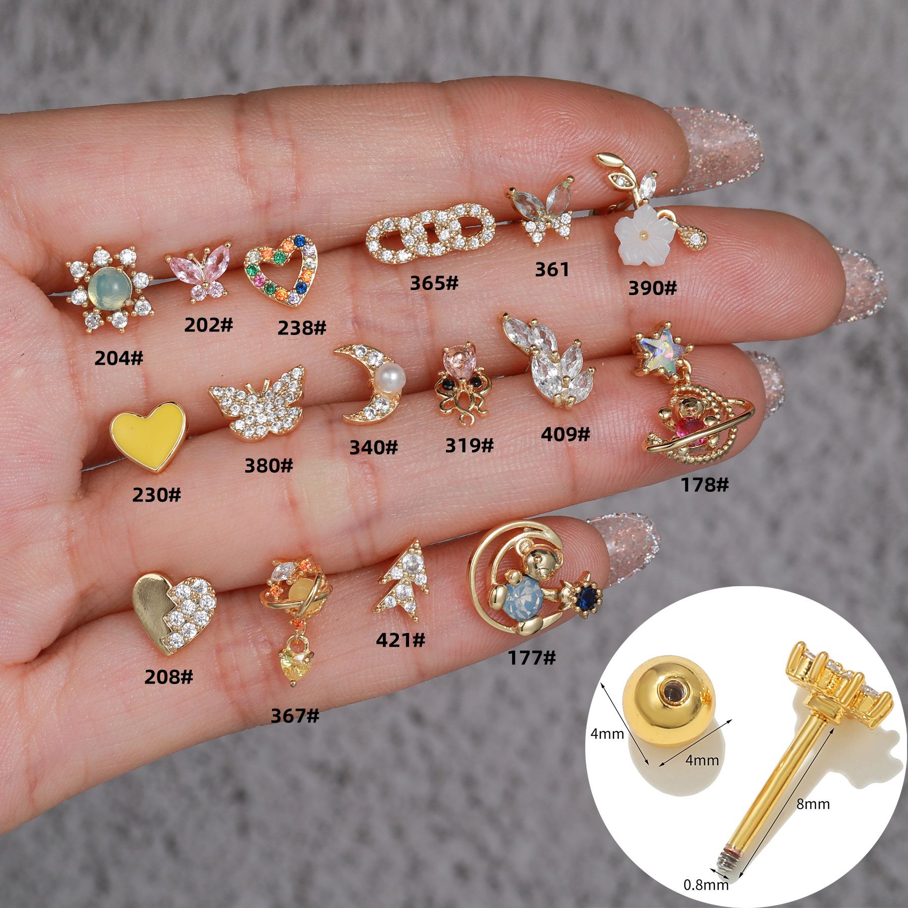 Fashion Butterfly Brass Inlay Zircon Ear Studs 1 Piece