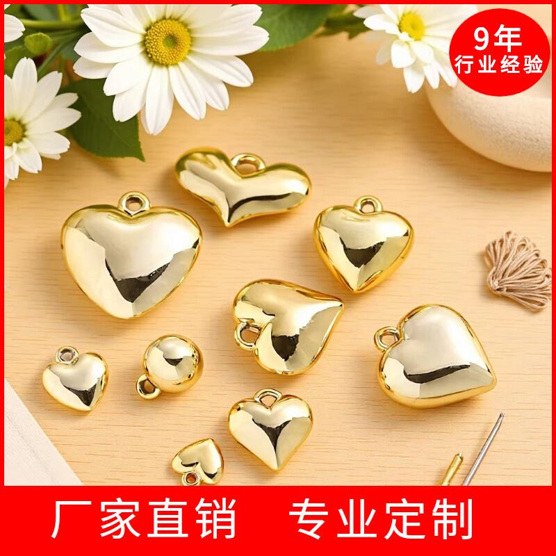 In-Stock Electroplated Gold and Silver Three-Dimensional Peach Heart Simple Accessory Pendant Korean Style Sweet Temperament Jewelry Material for Girls