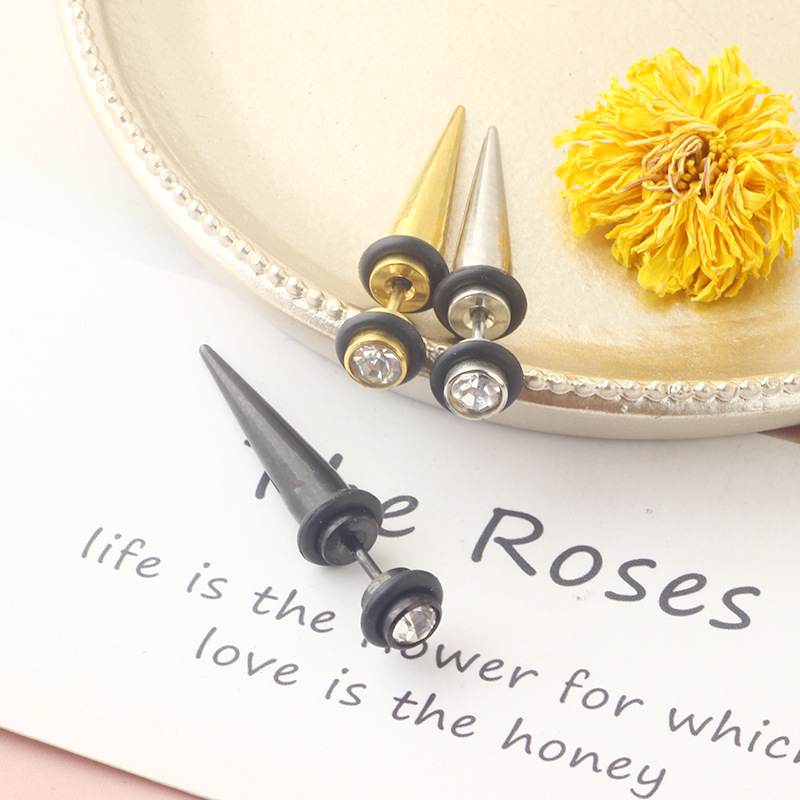 Fashion Titanium Steel Stainless Steel Pointed Cone Bullet Stud Earrings for Boys detail image 8