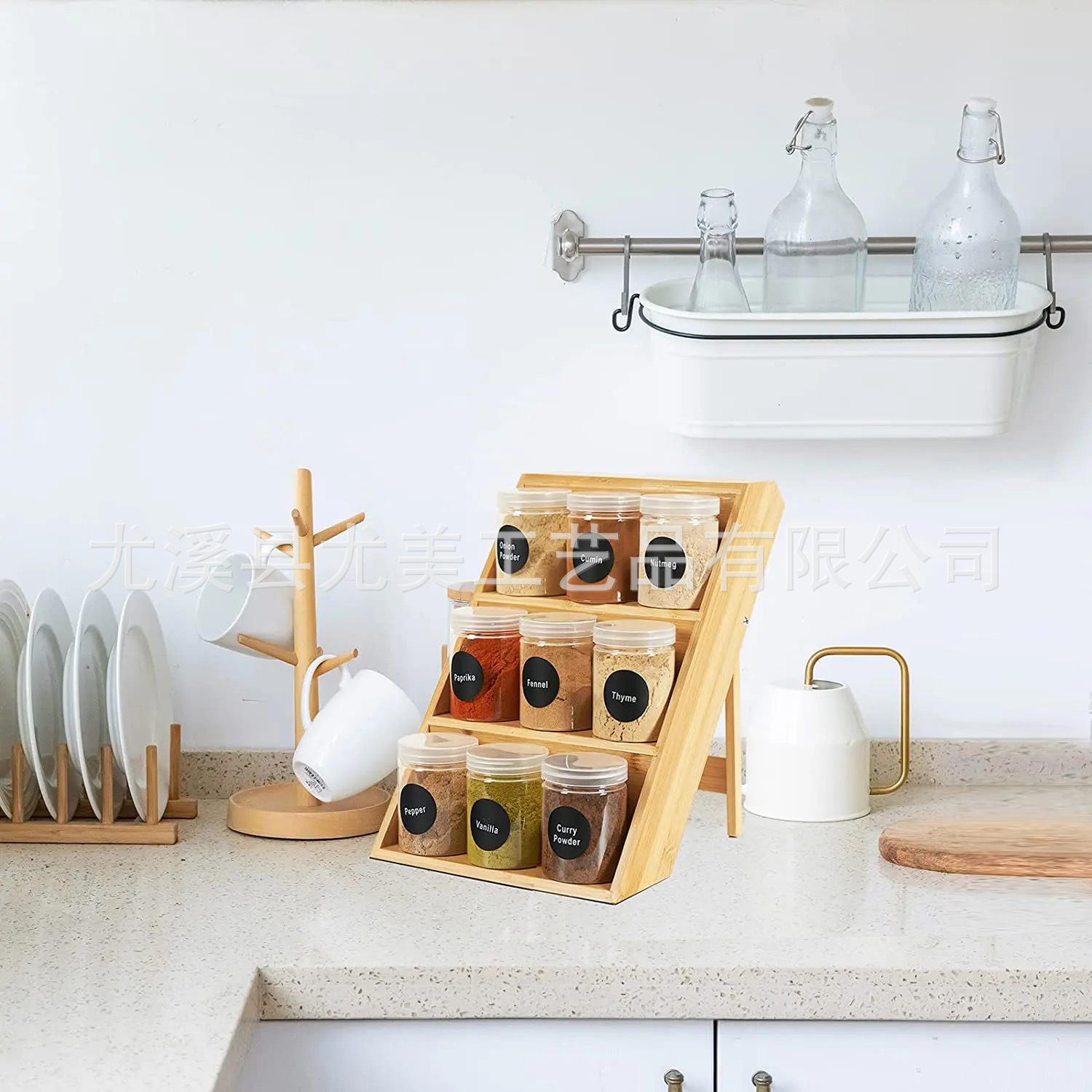 Estante de madera multicapa Estante de almacenamiento de condimentos de cocina doméstica Estante de almacenamiento de condimentos Estante de almacenamiento de condimentos de madera