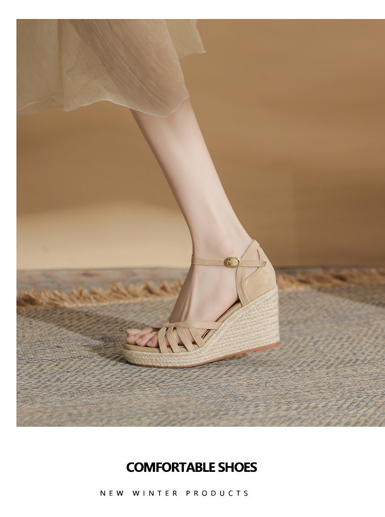 Sandal cao gót nữ hở mũi đế xuồng bọc dây thừng gót 9 cm — màu đen chi tiết 9