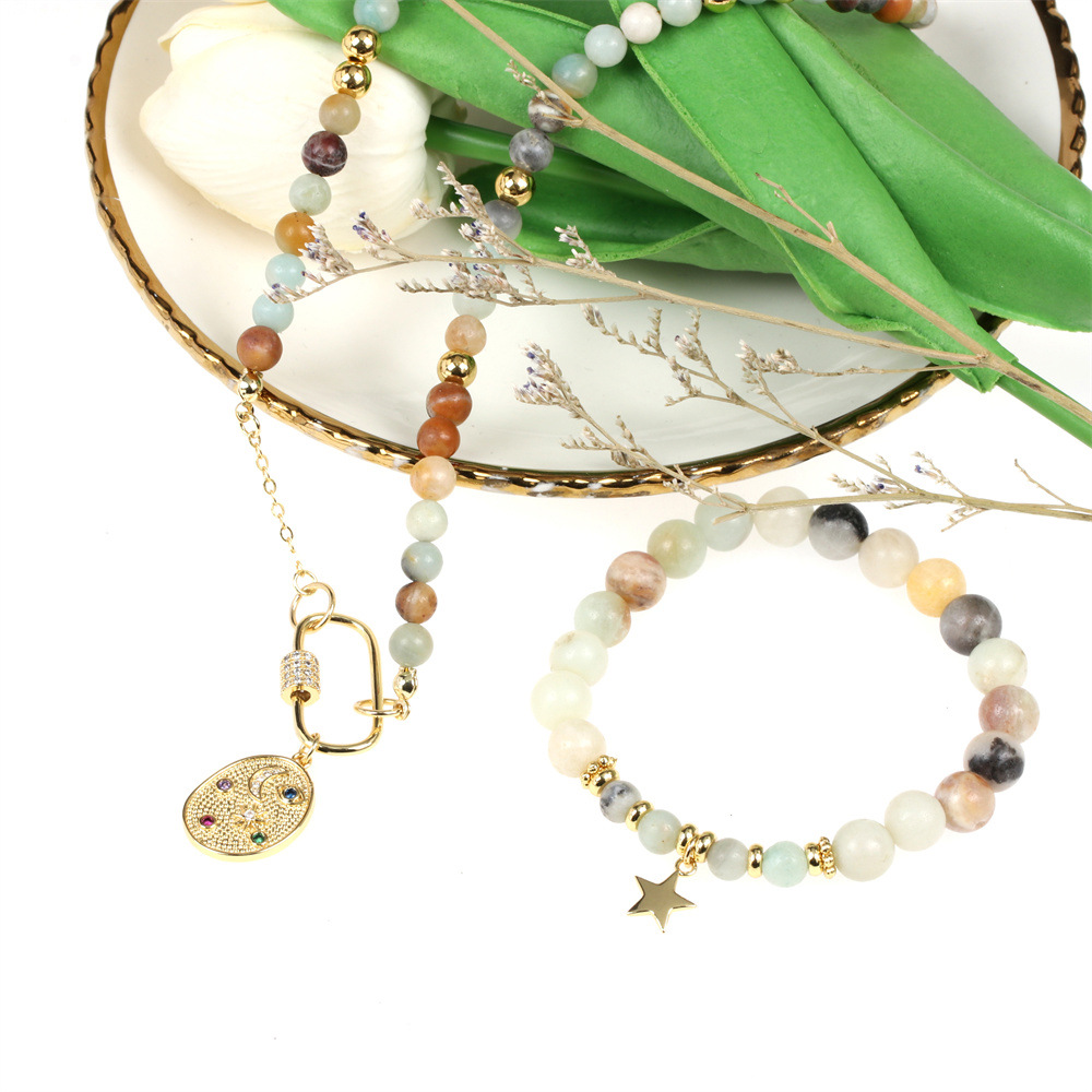 Fashion Pentagram Moon Copper Plating Artificial Gemstones Bracelets Necklace