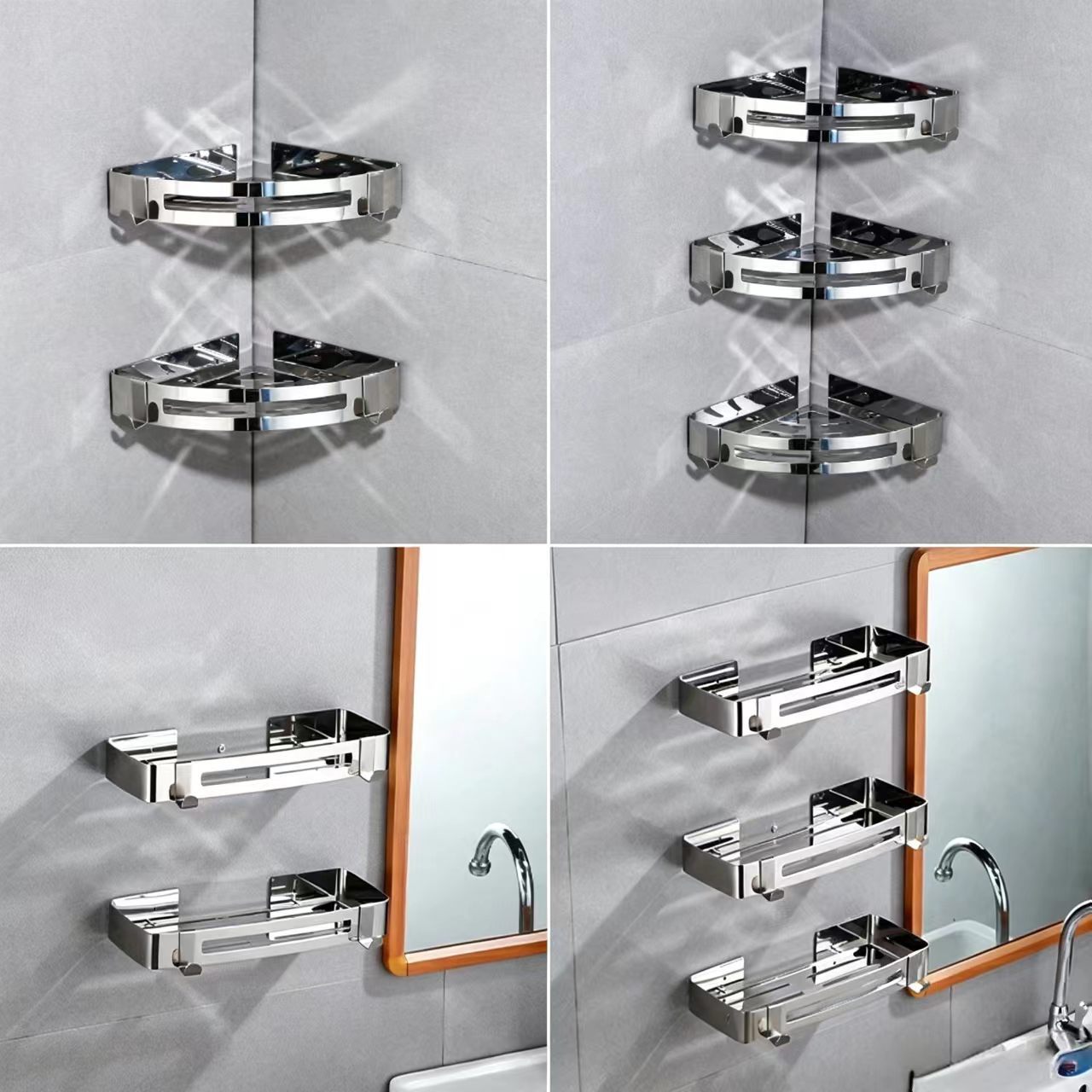 Cross-Border 304 Stainless Steel Triangle Rack Bathroom No-Drill Storage Rack Bathroom Triangle Rack Kitchen Storage Rack