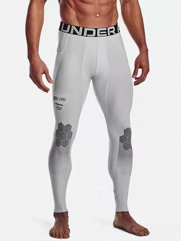 ブランドロゴ現物氷糸弾力運動タイツ男春秋打底ランニングバスケットボール長ズボン九分ズボン|undefined