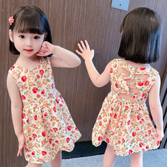 女童裙子花朵交叉後背連衣裙背心裙24夏裝新款外貿童裝代發3-8歲