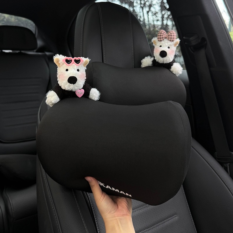 2025新款汽车头枕记忆棉车内座椅脖子靠枕可爱西高地玩偶车用