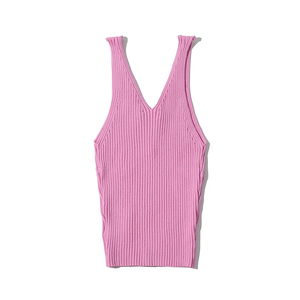 V-neck solid color elastic knitted vest  NSHS46836