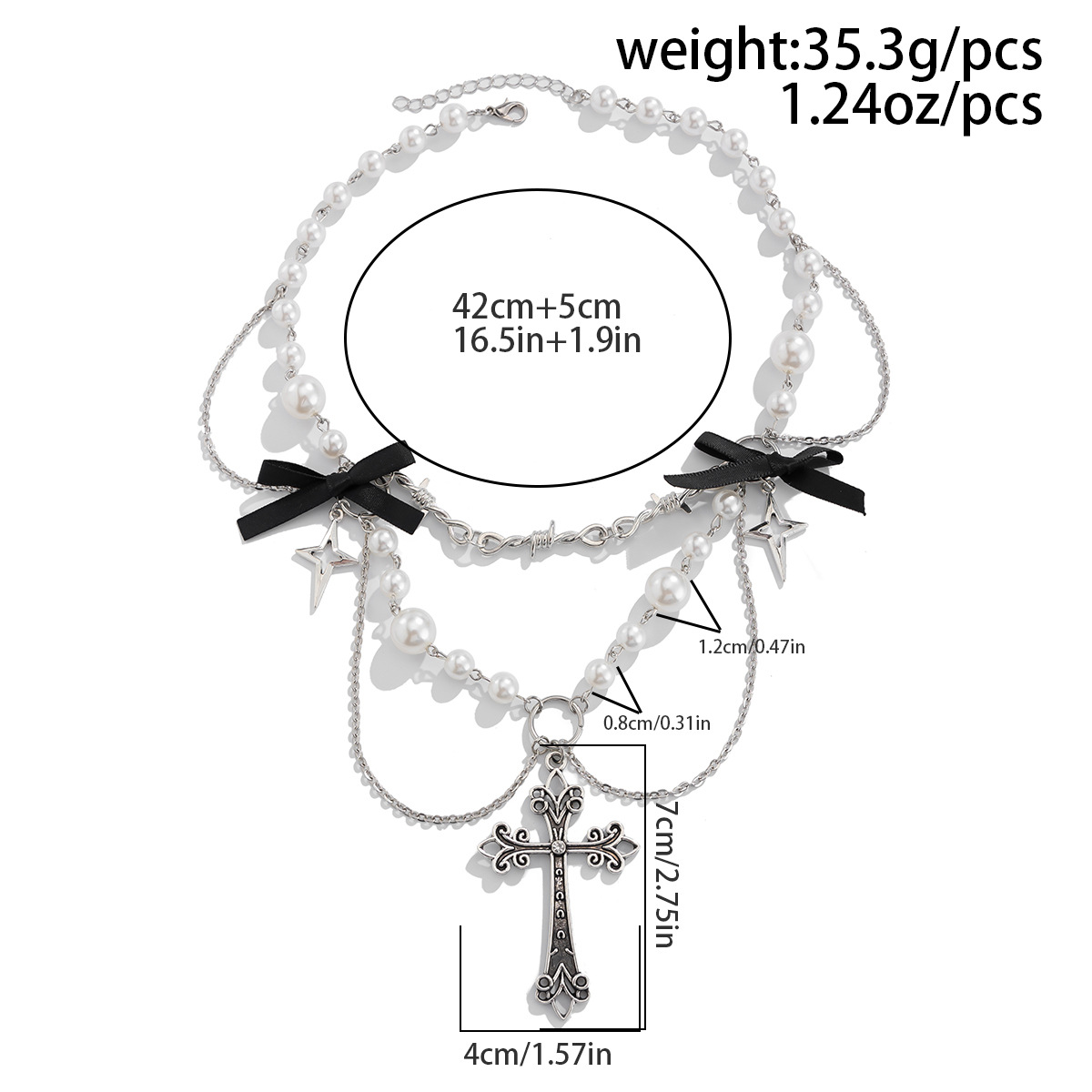 Collana a strati con croce e perle design elegante_voghion.com