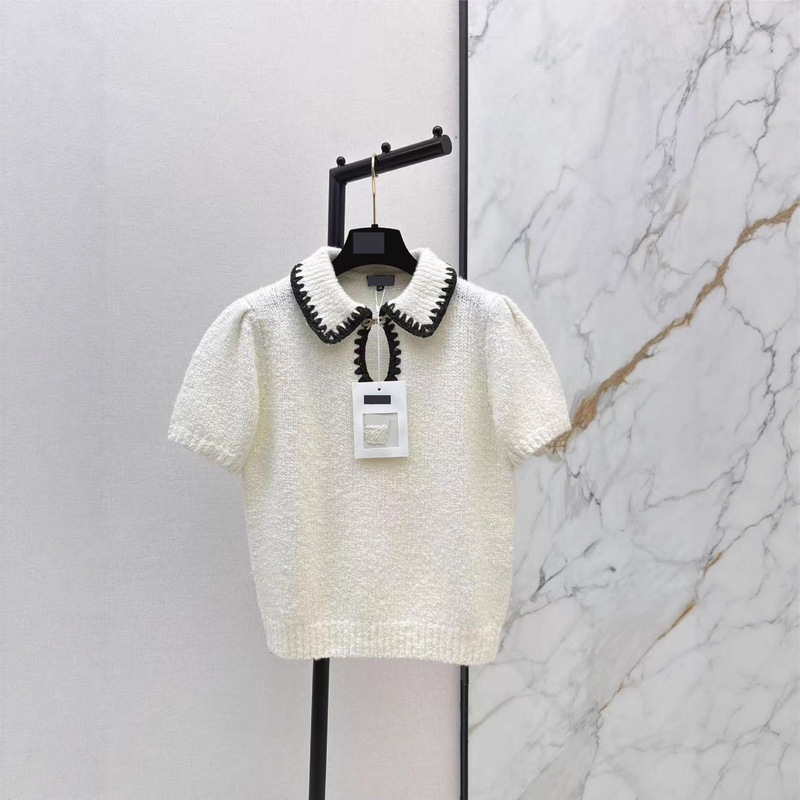 Shenzhen Nanyou 26 Early Spring High-End Women's Fashion Small Chanel Style Ski Series Striped Knitted Short-Sleeve Sweater Shenzhen Nanyou 26 Early Spring High-End Women's Fashion Small Chanel Style Ski Series Striped Knitted Short-Sleeve Sweater