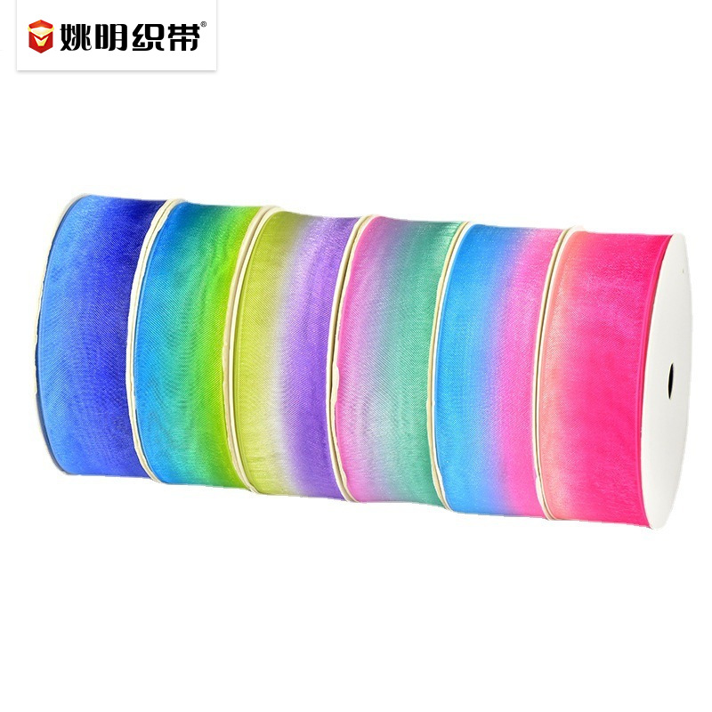 Yao Ming colorido gradiente de cinta y cinta de viento DIY accesorios de embalaje hecho a mano transparente cinta de hilo de nieve
