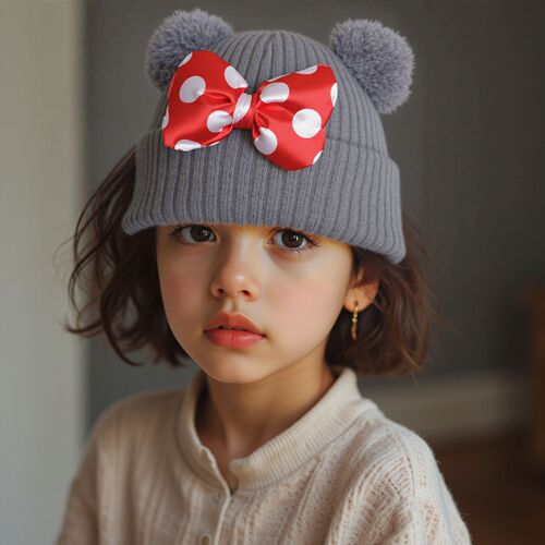 Age Double Knitted Hat 1 Warm and Cute Sweet Butterfly Knot Autumn Winter Children Knitted Hat New Knitting Balls Rice