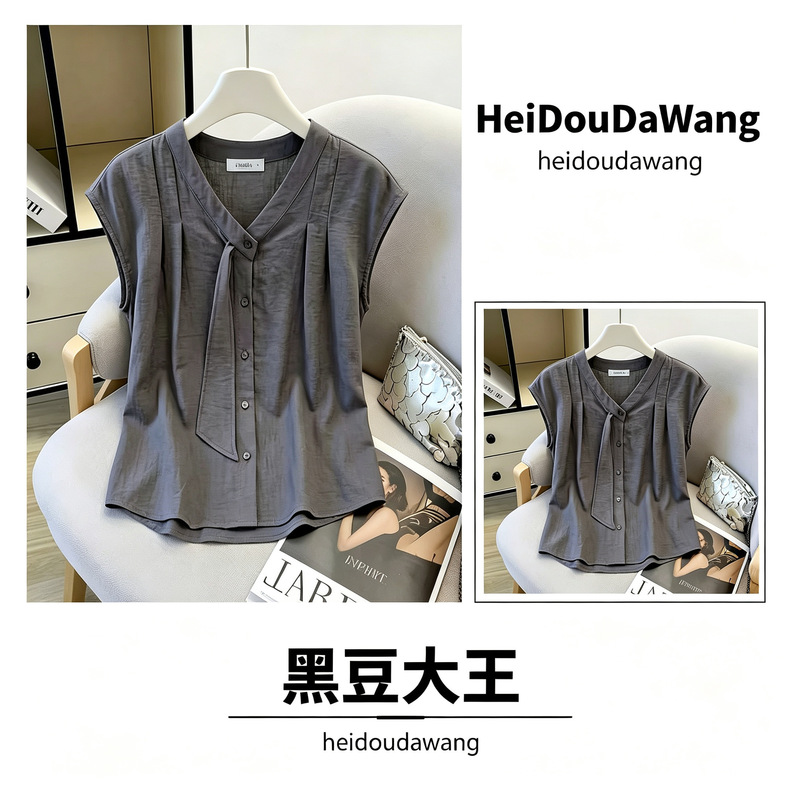 Unique design with ribbons, Korean-style elegant shirt, youthful and fashionable, pleated, stylish and exquisite shirt Unique design with ribbons, Korean-style elegant shirt, youthful and fashionable, pleated, stylish and exquisite shirt