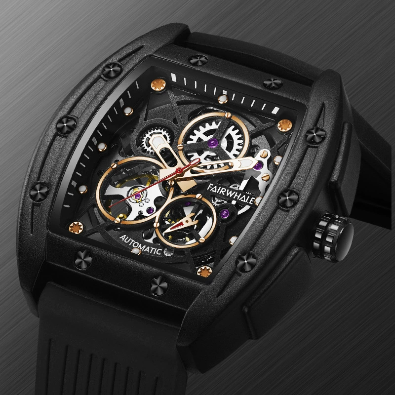 Механические наручные часы (Mark Fairwhale FW-6180) Skeleton Automatic, водостойкие, силиконовый ремешок