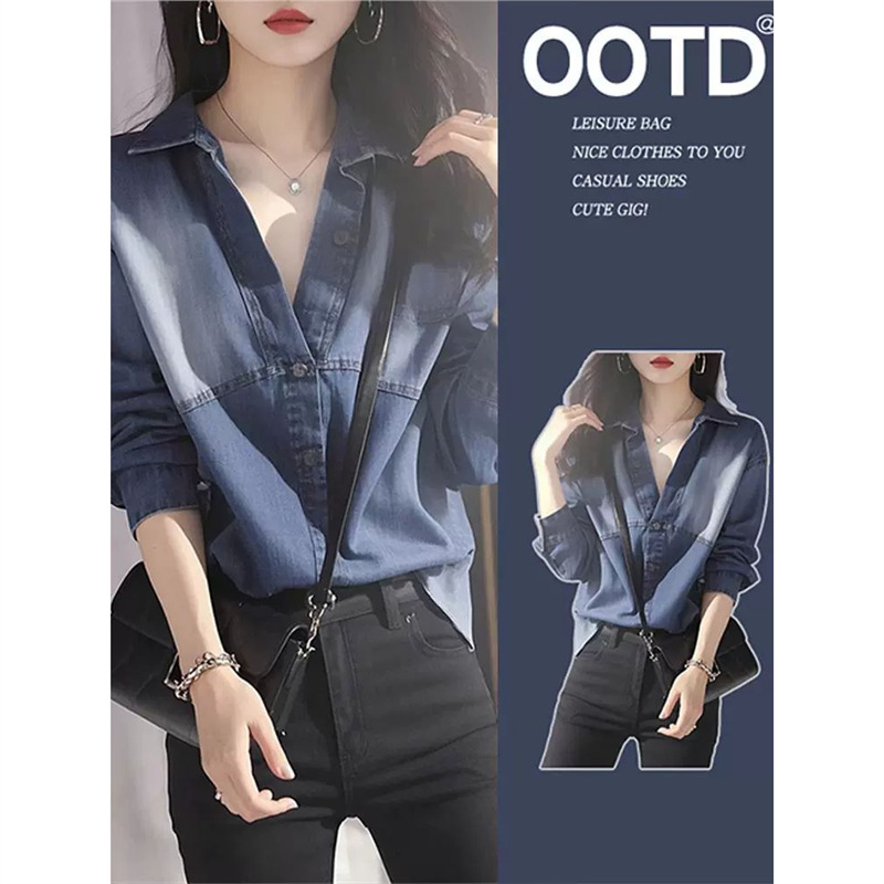 2025春季洋气独特别致漂亮法式减龄轻奢小众高级感蓝色牛仔衬衫女