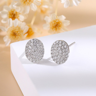 18K gold diamond earrings women's 50 natural real diamond earrings Oval full diamond earrings simple temperament K gold earrings