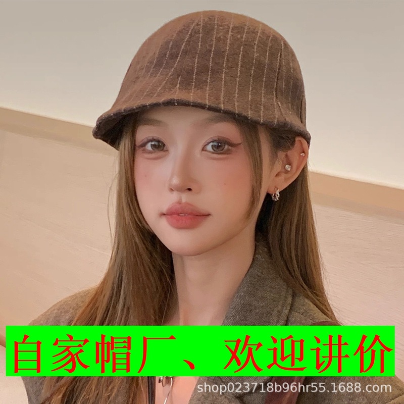 帽子女秋冬前进帽2025新款复古英伦条纹显脸小贝雷外贸跨境亚马逊|undefined