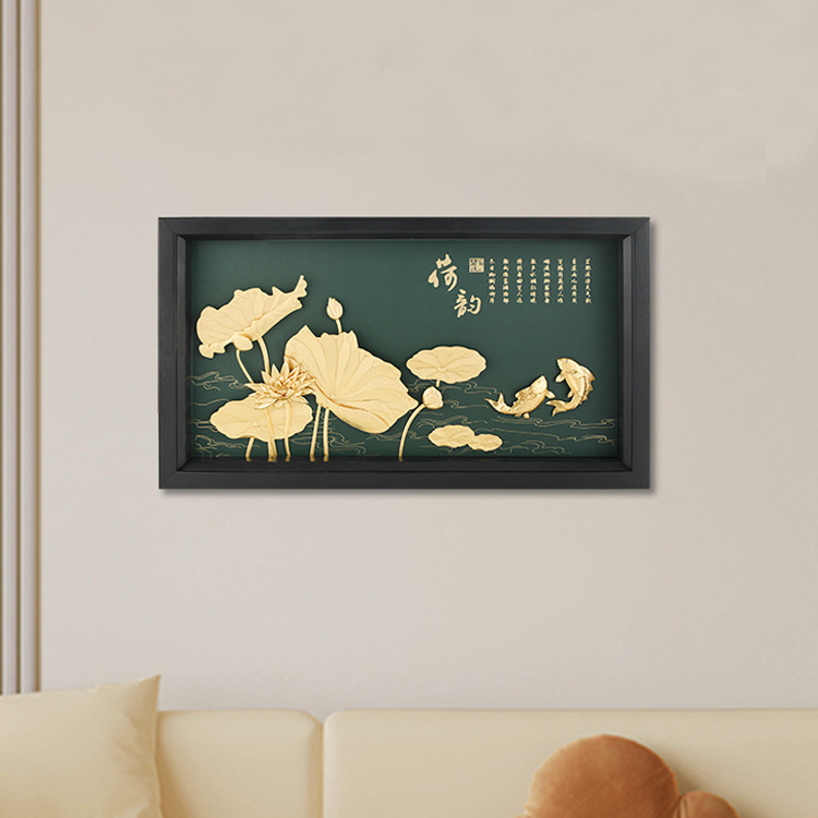 New Chinese Style Lotus Rhyme Hanging Painting Lotus Has More Gold Foil Painting Entrance Sofa Background Living Room Decorative Painting Lotus Decorative Painting