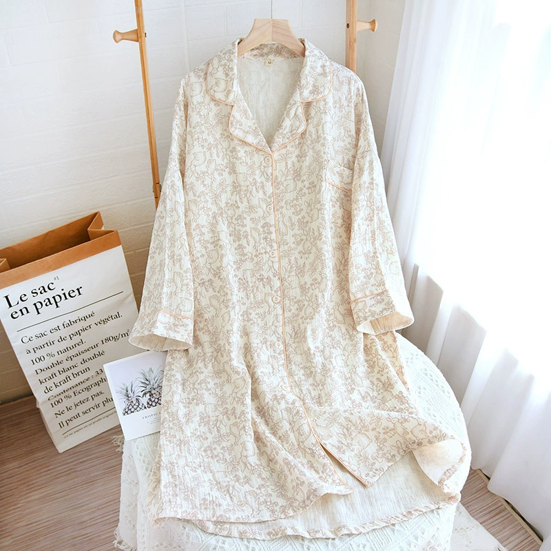 Хлопковая пижама, летняя марлевая кофта с длинным рукавом, халат, осень, цветочный принт, оверсайз