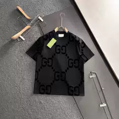 Europe Cross-border Exclusive 2025 New Flocked Double G Dark Pattern Flocked Loose Short Sleeve T-Shirt Shorts Five-Point Pants Unisex