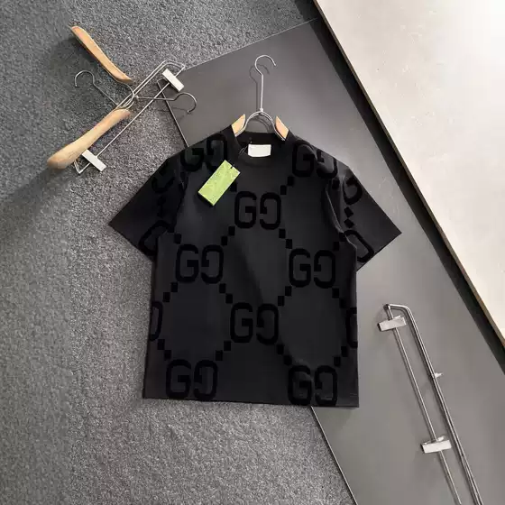 Europe Cross-border Exclusive 2025 New Flocked Double G Dark Pattern Flocked Loose Short Sleeve T-Shirt Shorts Five-Point Pants Unisex