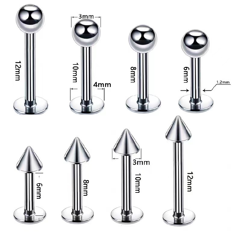 cross-border human body piercing accessories basic style stainless steel ball outer teeth labret lip ring tongue pin ear studs factory wholesale